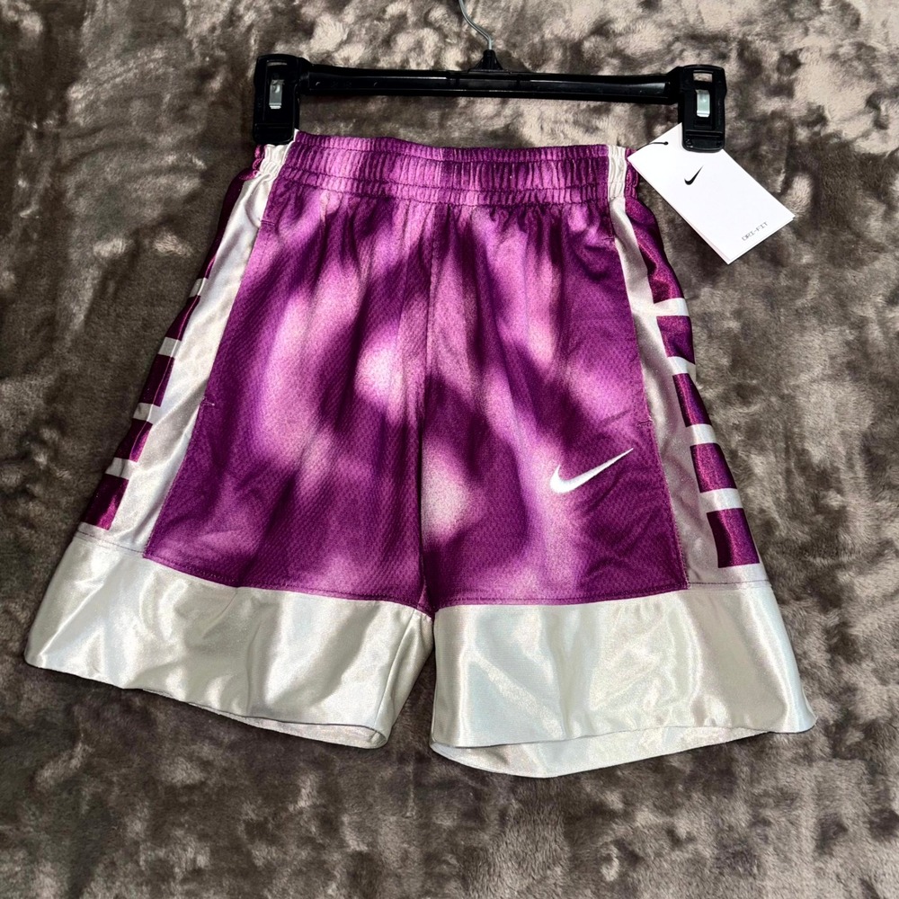 Nike Dri-Fit Basketball Shorts Kids XS Purple Tie Dye‎ Loose Fit Elastic Waist